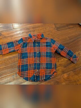 Hanna Andersson Navy, Red & Green Plaid Toddler Shirt 2T